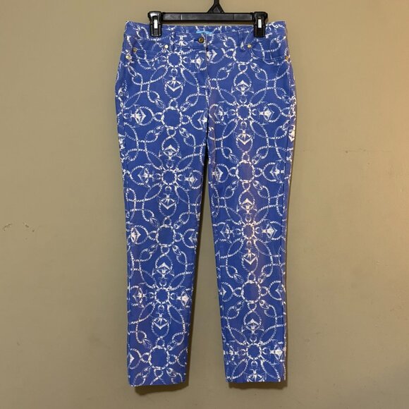 J.McLaughlin Blue & White Nautical Rope Print Jeans Size 10 Stretch Pants - Picture 1 of 6